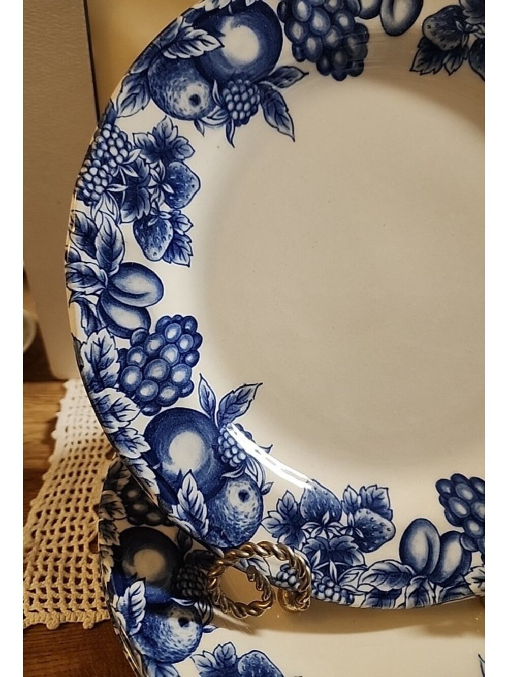 Libbey Tableware Eden Fruit & Berries Blue 9.25" Dinner Plates Rare Print - Picture 2 of 6
